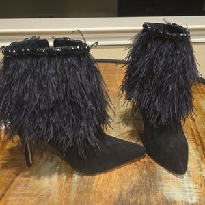 Jessica Simpson Black Feathered Heeled Boots